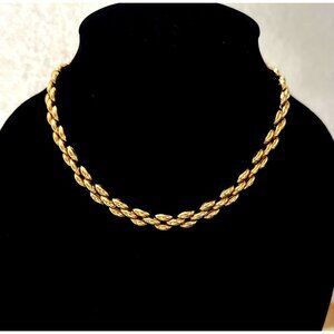 Dramatic Sleek Panther Brick Link Collar Necklace Statement Gold Tone Retro